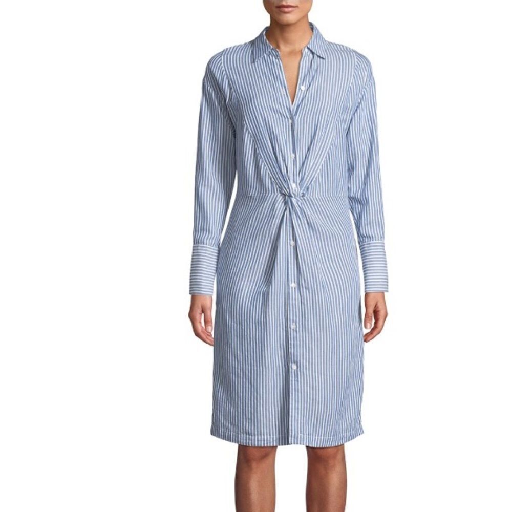 Vince Classic Stripe Blue White Cotton Shirtdress with Twist Front Blue Size 4
